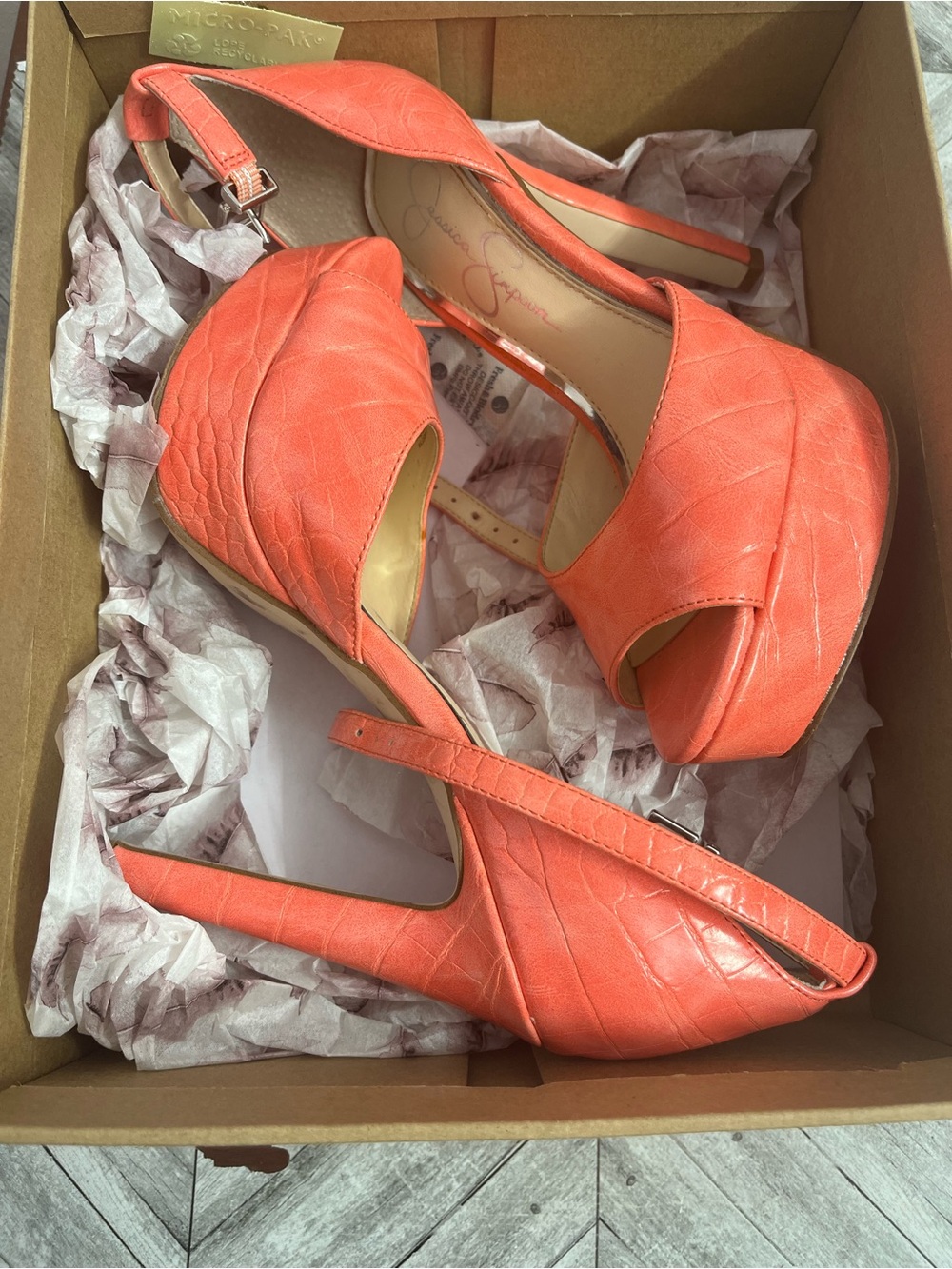 Jessica Simpson Coral Orange Peep-Toe Platform Slingback Heels